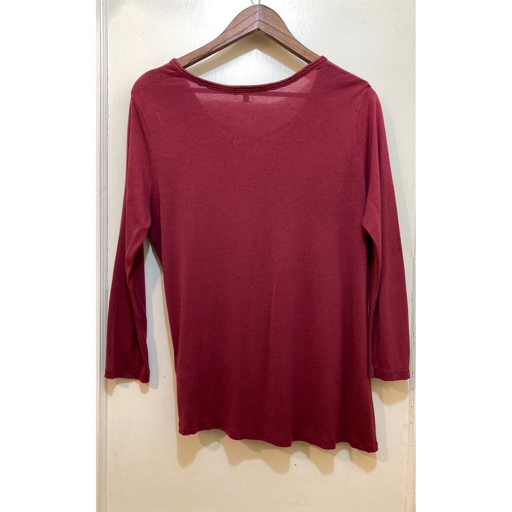 Democracy Criss Cross Top Womens L Burgundy Speckled V-Neck Side Knot Boho Soft - Picture 2 of 9